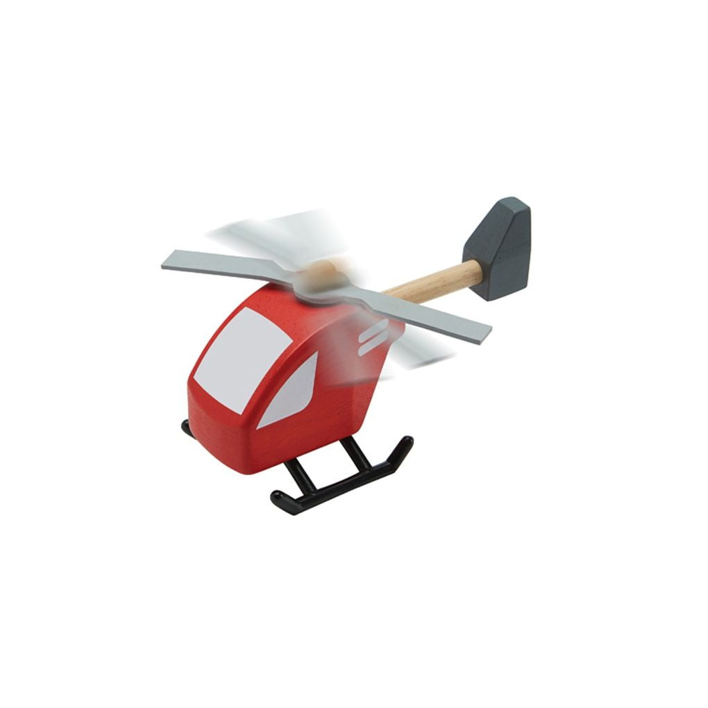 PlanToys red Helicopter wooden toy ของเล่นไม้แปลนทอยส์ เฮลิคอปเตอร์ ประเภทบทบาทสมมุติ สำหรับอายุ 3 ปีขึ้นไป