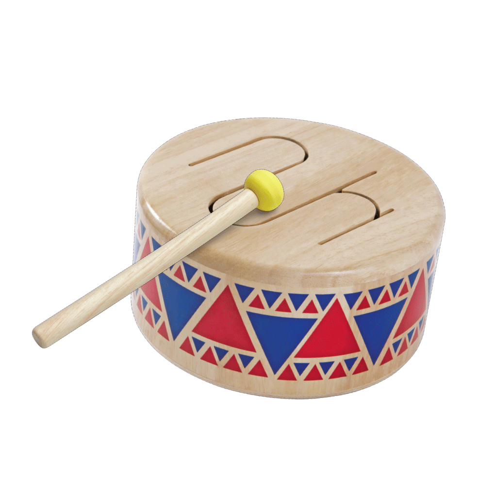 PlanToys Solid Drum wooden toy ของเล่นไม้แปลนทอยส์ กลองอินเดียนแดง ประเภทดนตรี สำหรับอายุ 18 เดือนขึ้นไป