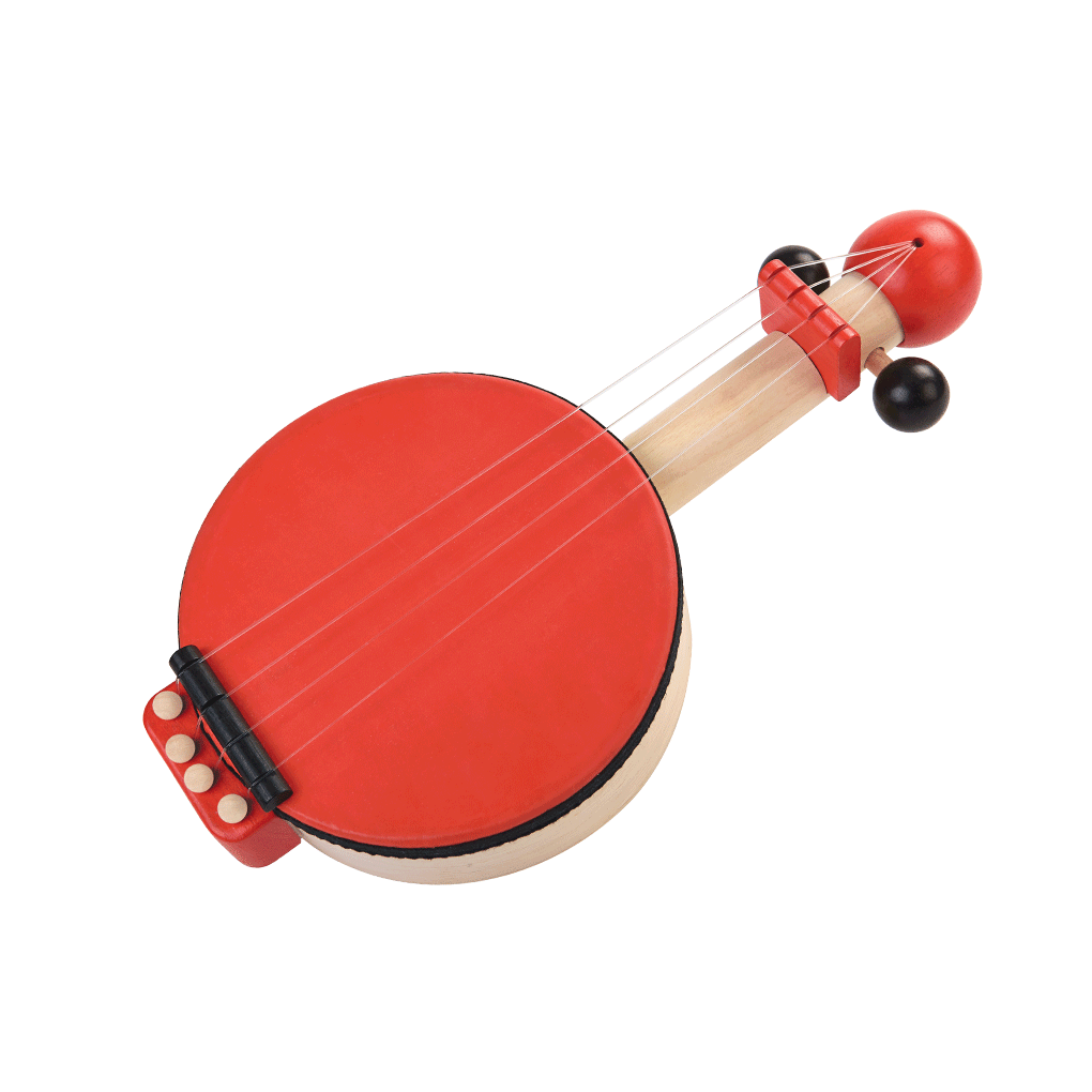 PlanToys red Banjo wooden toy ของเล่นไม้แปลนทอยส์ แบนโจครื้นเครง ประเภทดนตรี สำหรับอายุ 3 ปีขึ้นไป