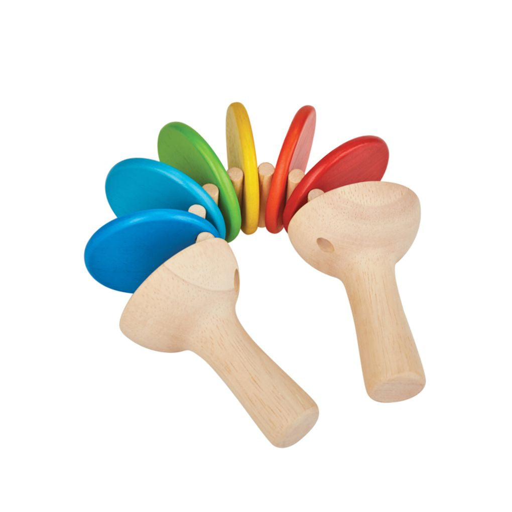 PlanToys Clatter wooden toy ของเล่นไม้แปลนทอยส์ กรับสายรุ้ง ประเภทดนตรี สำหรับอายุ 18 เดือนขึ้นไป