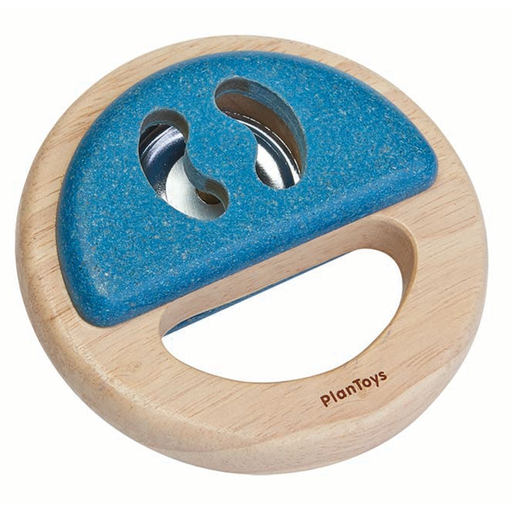 PlanToys blue Percussion – Tambourine wooden toy ของเล่นไม้แปลนทอยส์ แทมบูรีนเพอร์คัชชัน ประเภทดนตรี สำหรับอายุ 18 เดือนขึ้นไป