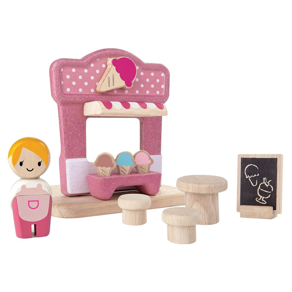 PlanToys Ice Cream Shop wooden toy ของเล่นไม้แปลนทอยส์ ร้านไอศกรีม ประเภทบทบาทสมมุติ สำหรับอายุ 3 ปีขึ้นไป