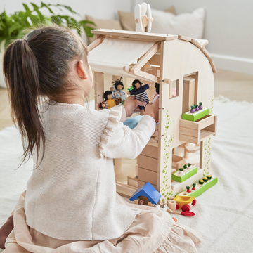 Plan toys the green dollhouse with on sale furniture