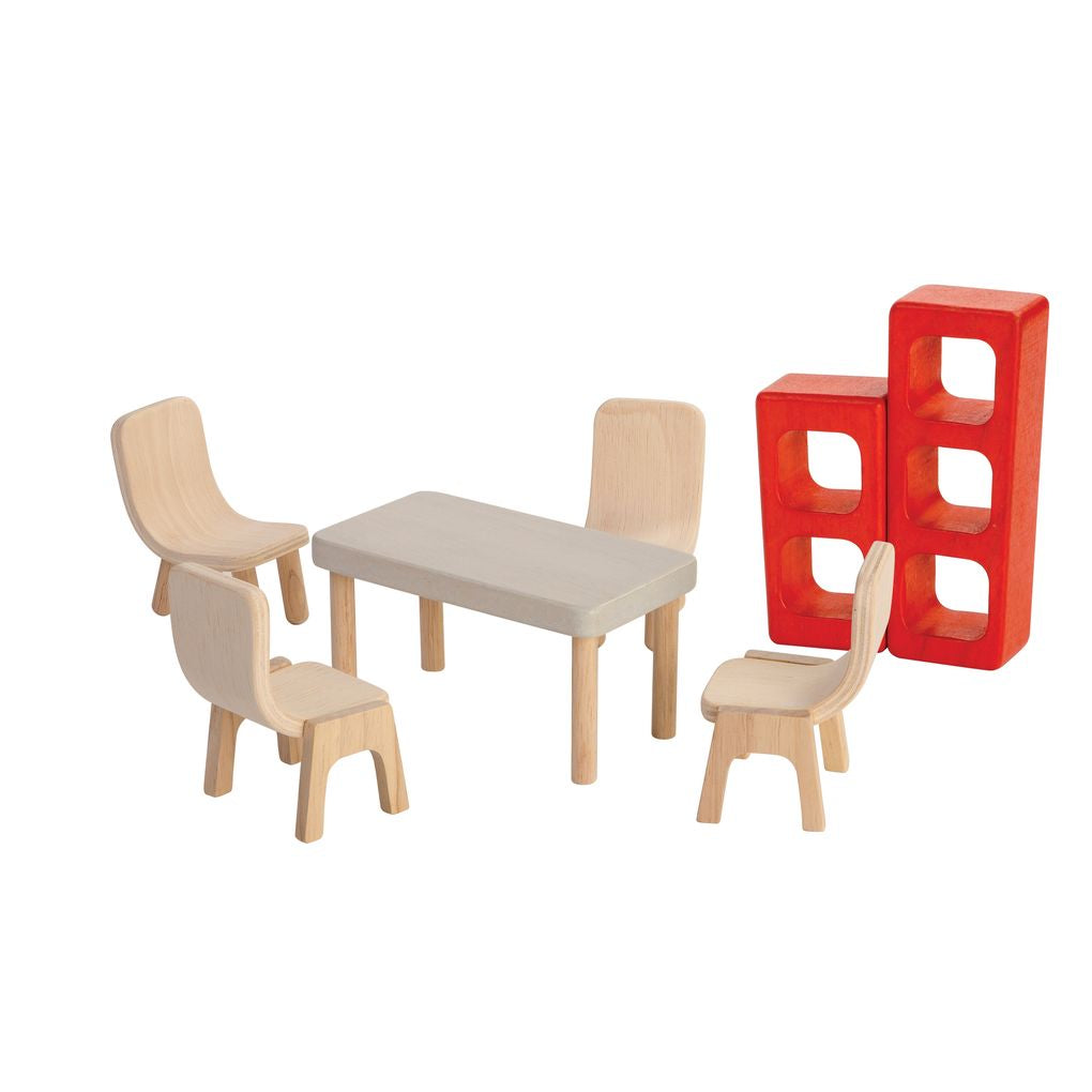 PlanToys Dining Room wooden toy ของเล่นไม้แปลนทอยส์ เฟอร์นิเจอร์บ้านตุ๊กตา - ห้องอาหาร ประเภทบ้านตุ๊กตา สำหรับอายุ 3 ปีขึ้นไป