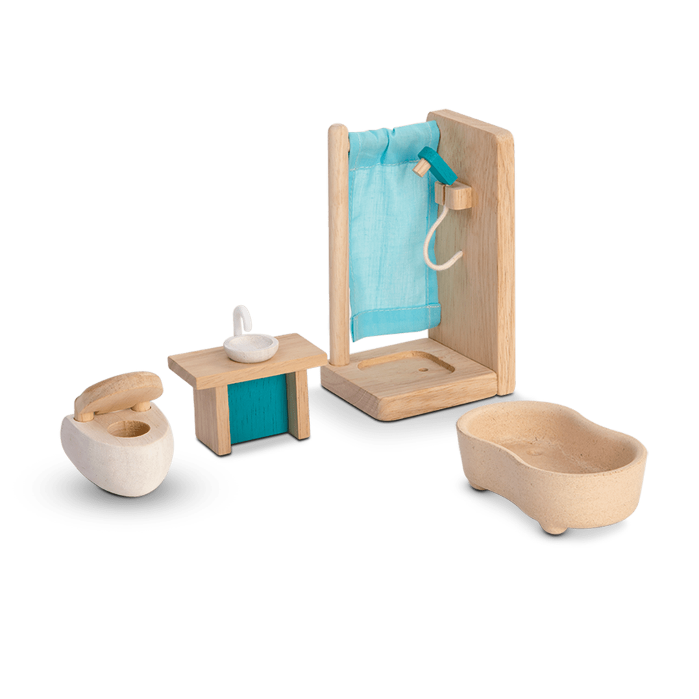 PlanToys Bathroom wooden toy ของเล่นไม้แปลนทอยส์ เฟอร์นิเจอร์บ้านตุ๊กตา - ห้องน้ำ ประเภทบ้านตุ๊กตา สำหรับอายุ 3 ปีขึ้นไป