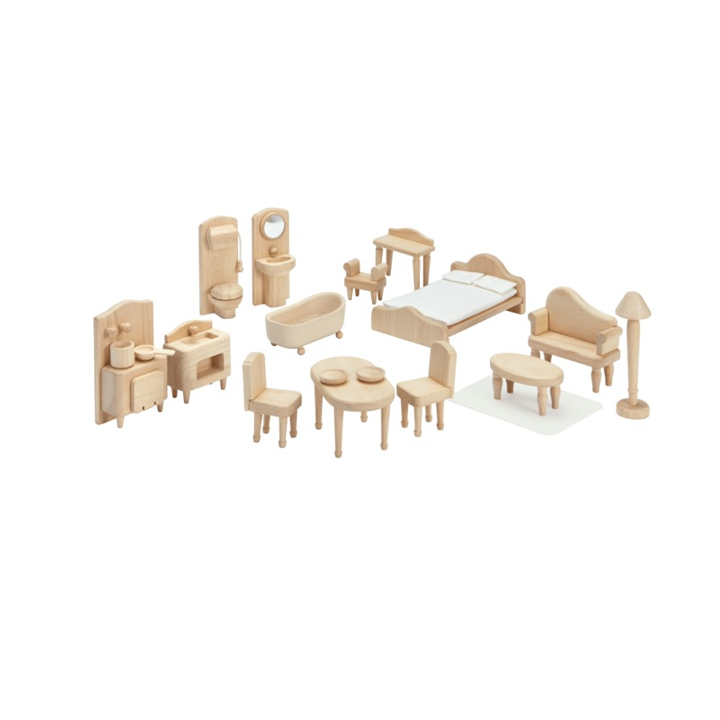 PlanToys Victorian Furniture Set wooden toy ของเล่นไม้แปลนทอยส์ ชุดเฟอร์นิเจอร์บ้านวิคตอเรี่ยน ประเภทบ้านตุ๊กตา สำหรับอายุ 3 ปีขึ้นไป