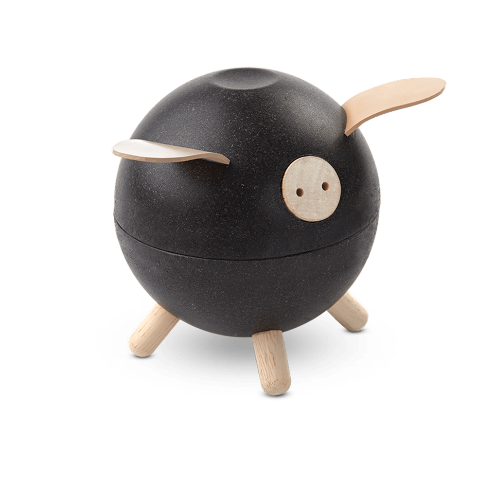 PlanToys black Piggy Bank - Black wooden material ของใช้ไม้แปลนทอยส์ หมูออมสิน สำหรับอายุ 3 ปีขึ้นไป