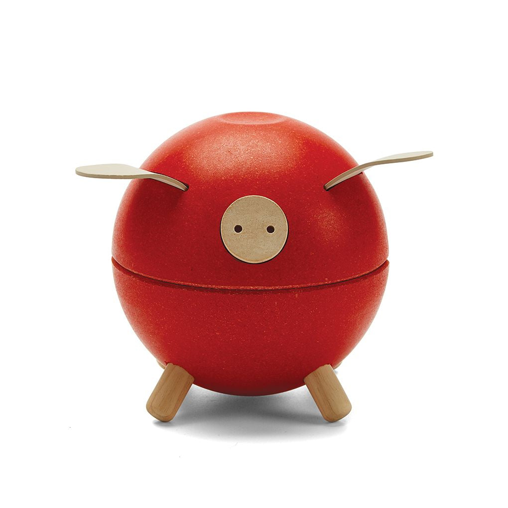 PlanToys red Piggy Bank wooden material ของใช้ไม้แปลนทอยส์ หมูออมสิน สำหรับอายุ 3 ปีขึ้นไป