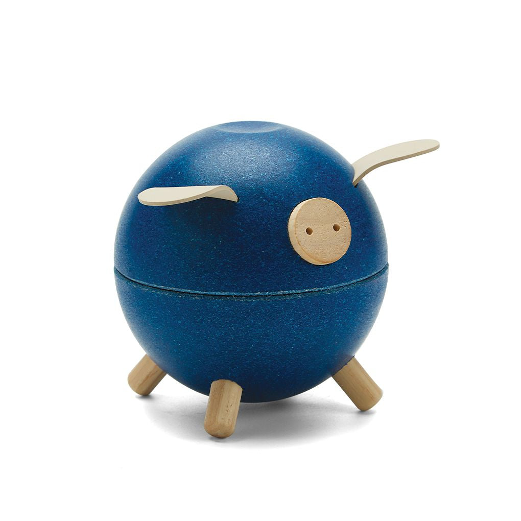 PlanToys blue Piggy Bank wooden material ของใช้ไม้แปลนทอยส์ หมูออมสิน สำหรับอายุ 3 ปีขึ้นไป