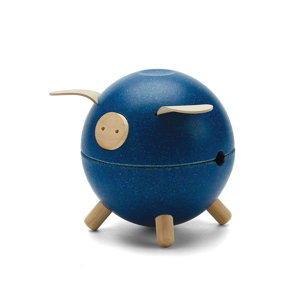 PlanToys blue Piggy Bank wooden material ของใช้ไม้แปลนทอยส์ หมูออมสิน สำหรับอายุ 3 ปีขึ้นไป