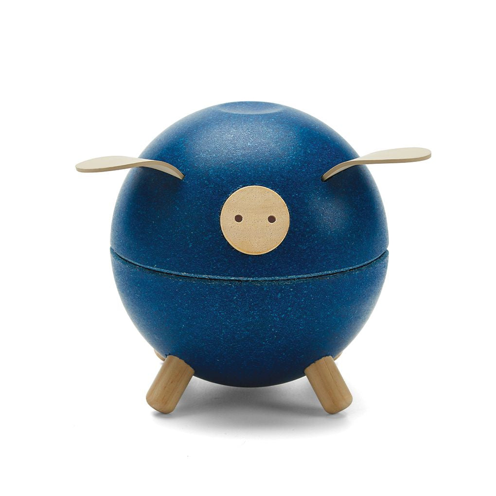 PlanToys blue Piggy Bank wooden material ของใช้ไม้แปลนทอยส์ หมูออมสิน สำหรับอายุ 3 ปีขึ้นไป