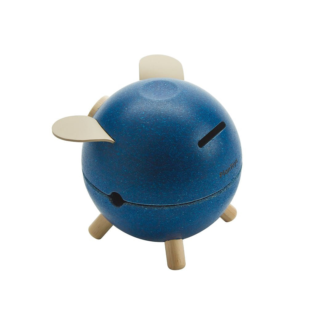 PlanToys blue Piggy Bank wooden material ของใช้ไม้แปลนทอยส์ หมูออมสิน สำหรับอายุ 3 ปีขึ้นไป