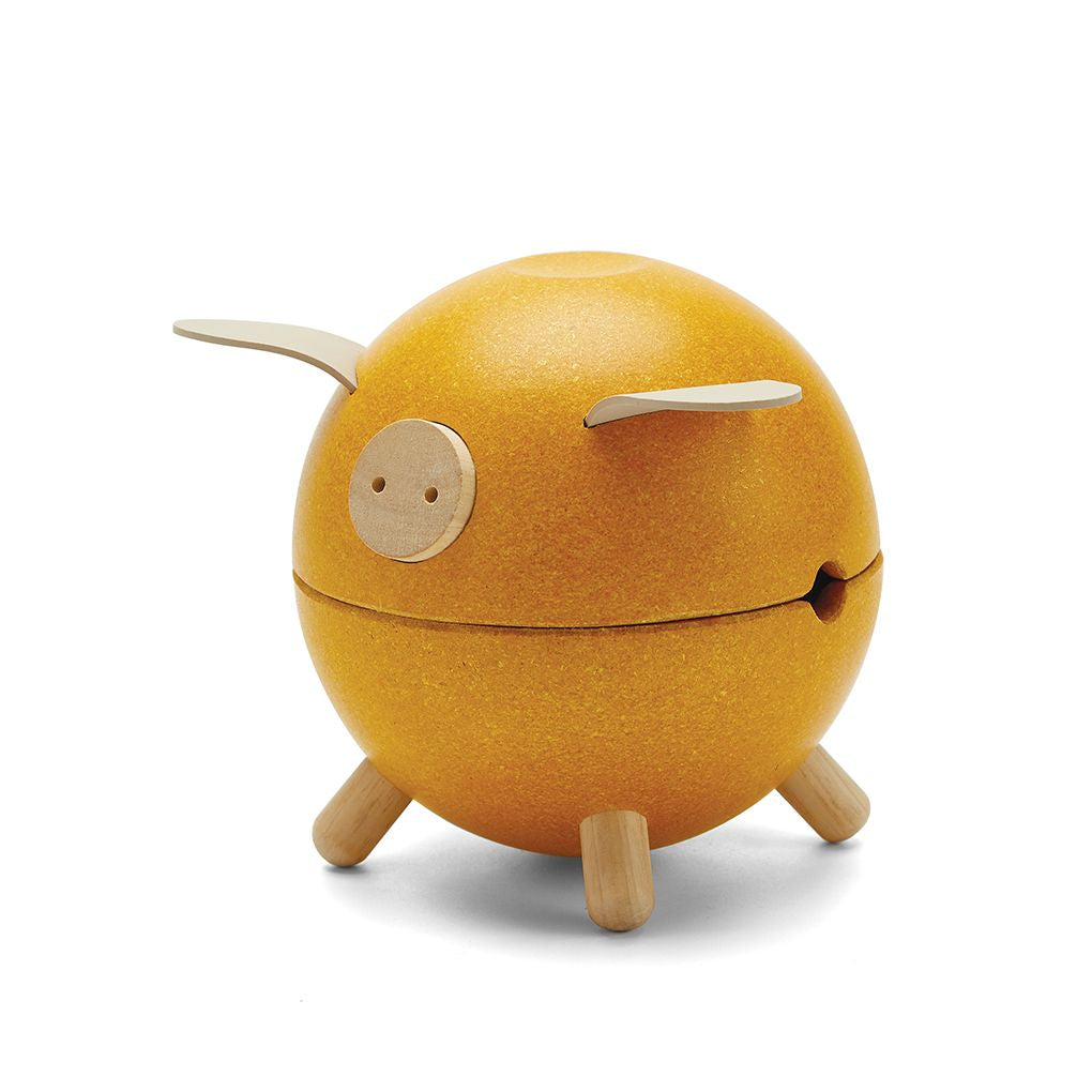 PlanToys yellow Piggy Bank wooden material ของใช้ไม้แปลนทอยส์ หมูออมสิน สำหรับอายุ 3 ปีขึ้นไป