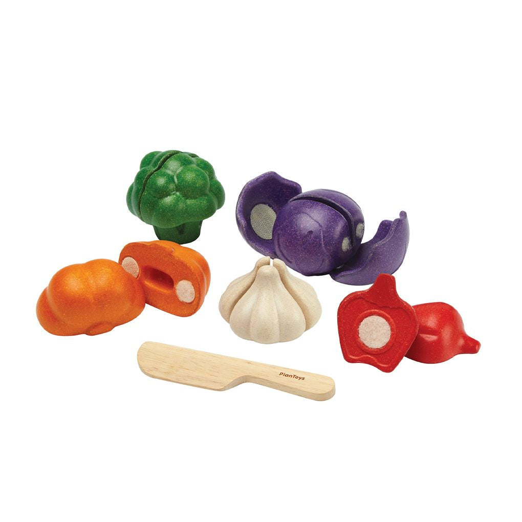 PlanToys 5 Colors Veggie Set wooden toy ของเล่นไม้แปลนทอยส์ ชุดผัก 5 สี ประเภทชุดครัว สำหรับอายุ 18 เดือนขึ้นไป