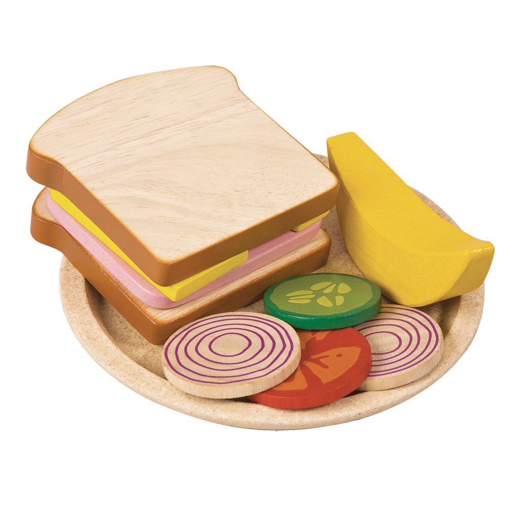 PlanToys Sandwich Meal wooden toy ของเล่นไม้แปลนทอยส์ แซนวิช ประเภทชุดครัว สำหรับอายุ 3 ปีขึ้นไป
