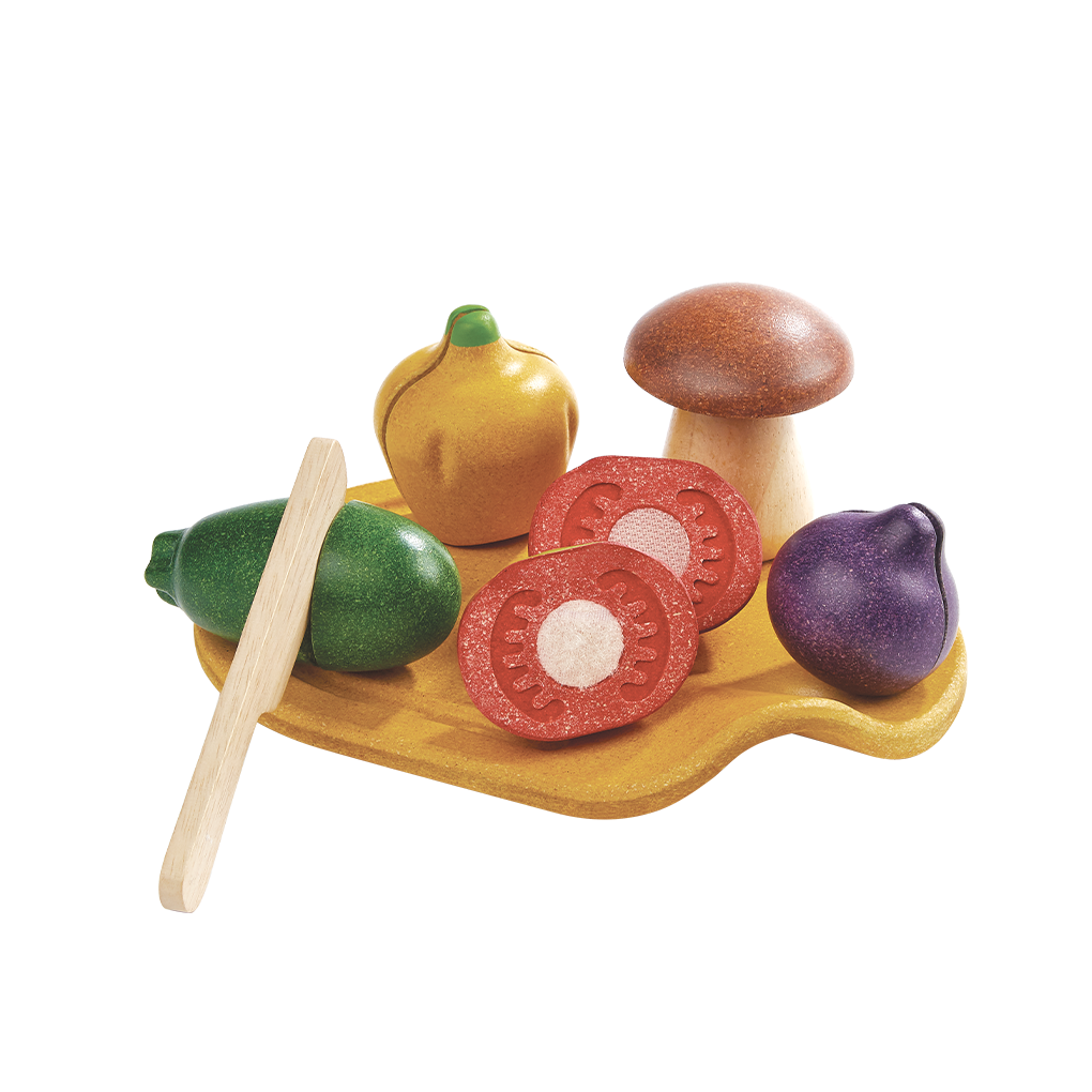 PlanToys Assorted Vegetables Set wooden toy ของเล่นไม้แปลนทอยส์ ชุดผัก ประเภทชุดครัว สำหรับอายุ 18 เดือนขึ้นไป