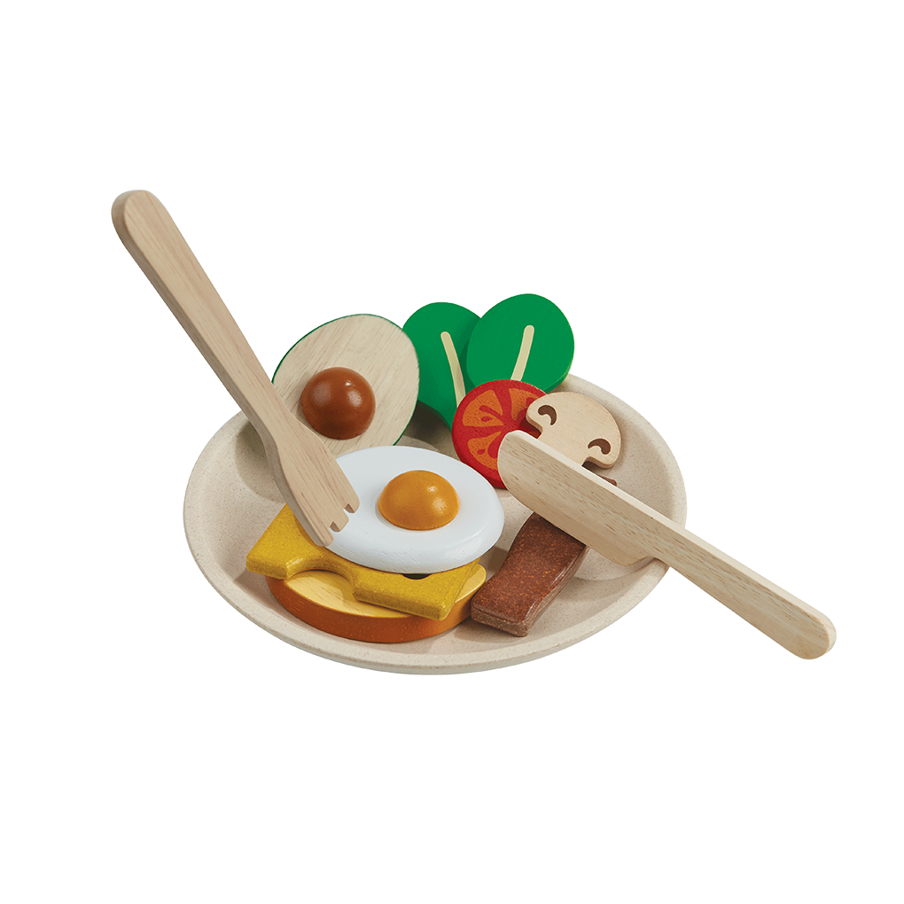 PlanToys Breakfast Set wooden toy ของเล่นไม้แปลนทอยส์ ชุดอาหารเช้า ประเภทชุดครัว สำหรับอายุ 2 ปีขึ้นไป