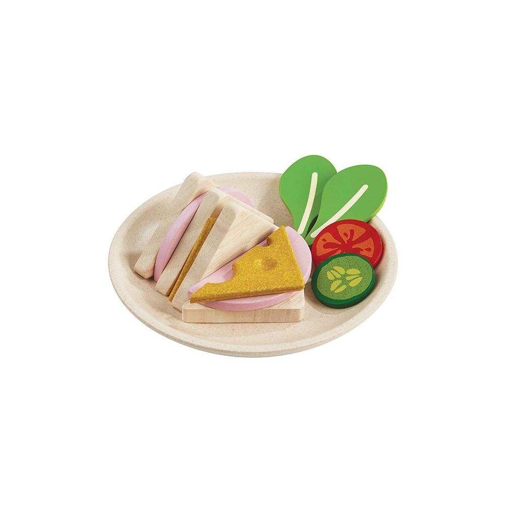 PlanToys Sandwich Set wooden toy ของเล่นไม้แปลนทอยส์ ชุดแซนวิช ประเภทชุดครัว สำหรับอายุ 2 ปีขึ้นไป