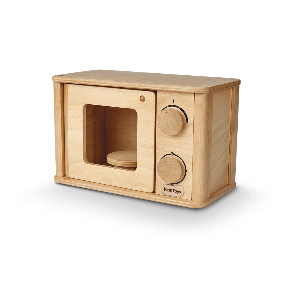 PlanToys natural Microwave wooden toy ของเล่นไม้แปลนทอยส์ ไมโครเวฟ ประเภทชุดครัว สำหรับอายุ 3 ปีขึ้นไป
