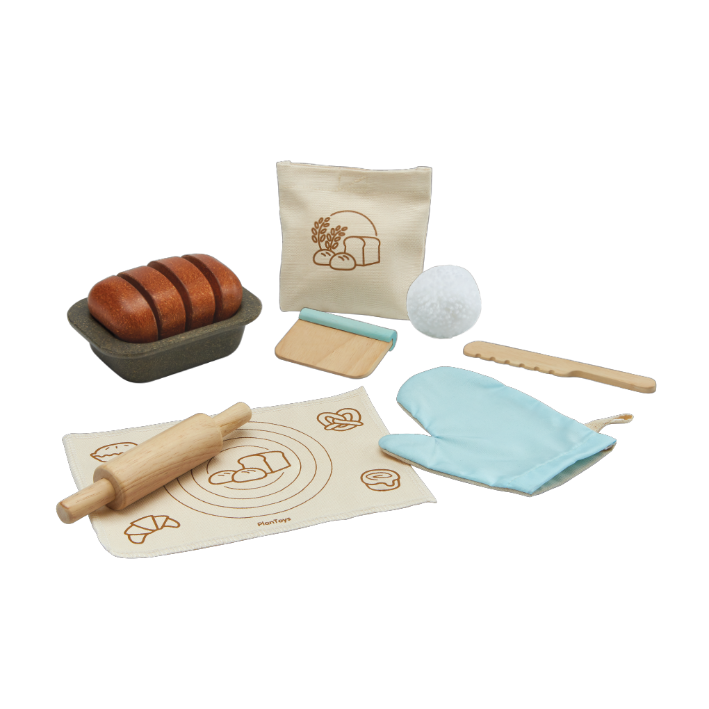 PlanToys Bread Loaf Set wooden toy ของเล่นไม้แปลนทอยส์ ชุดอบขนมปัง ประเภทชุดครัว สำหรับอายุ 2 ปีขึ้นไป