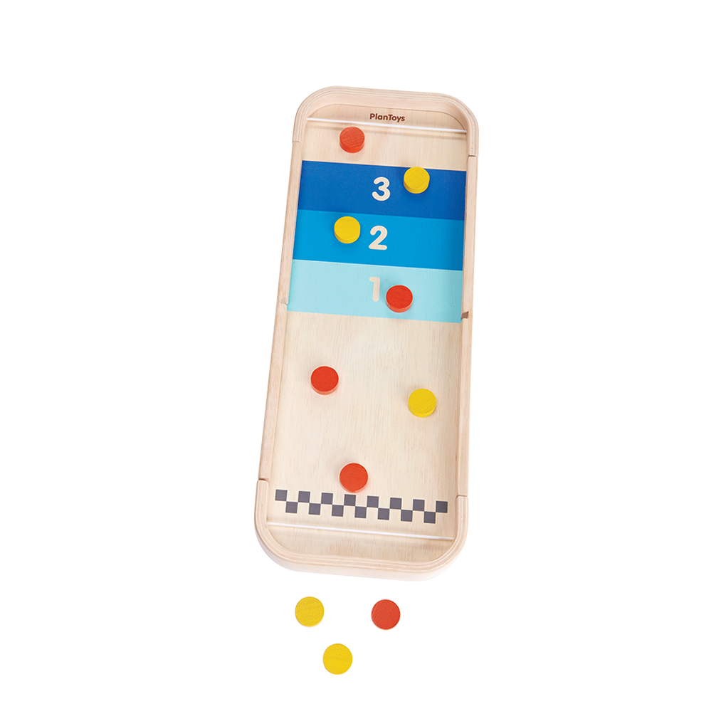 PlanToys 2-In-1 Shuffleboard-Game wooden toy ของเล่นไม้แปลนทอยส์ 2 in 1 ซัฟเฟิลบอร์ดเกม ประเภทเกมฝึกคิด สำหรับอายุ 3 ปีขึ้นไป