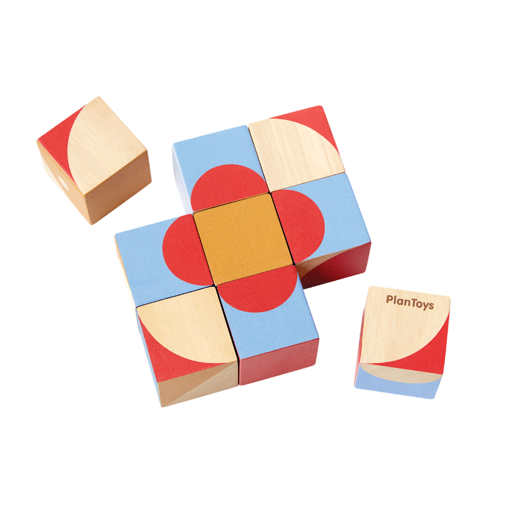 PlanToys Geo Pattern Cubes wooden toy ของเล่นไม้แปลนทอยส์ จิ๊กซอว์บล็อกเรขาคณิต  ประเภทเกมฝึกคิด สำหรับอายุ 3 ปีขึ้นไป