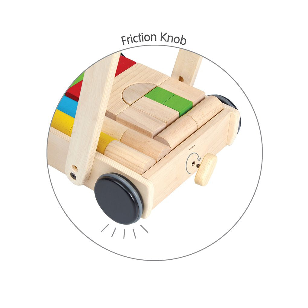 PlanToys Baby Walker wooden toy ของเล่นไม้แปลนทอยส์ รถเข็นบล็อคไม้ ประเภทผลักและลากจูง สำหรับอายุ 6 เดือนขึ้นไป