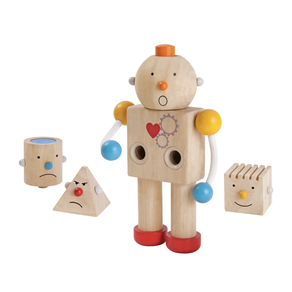 PlanToys Build-A-Robot wooden toy ของเล่นไม้แปลนทอยส์ หุ่นยนต์หลากอารมณ์ ของเล่นฝึกทักษะ สำหรับอายุ 3 ปีขึ้นไป