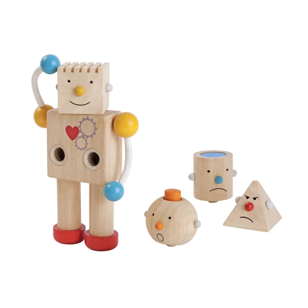 PlanToys Build-A-Robot wooden toy ของเล่นไม้แปลนทอยส์ หุ่นยนต์หลากอารมณ์ ของเล่นฝึกทักษะ สำหรับอายุ 3 ปีขึ้นไป
