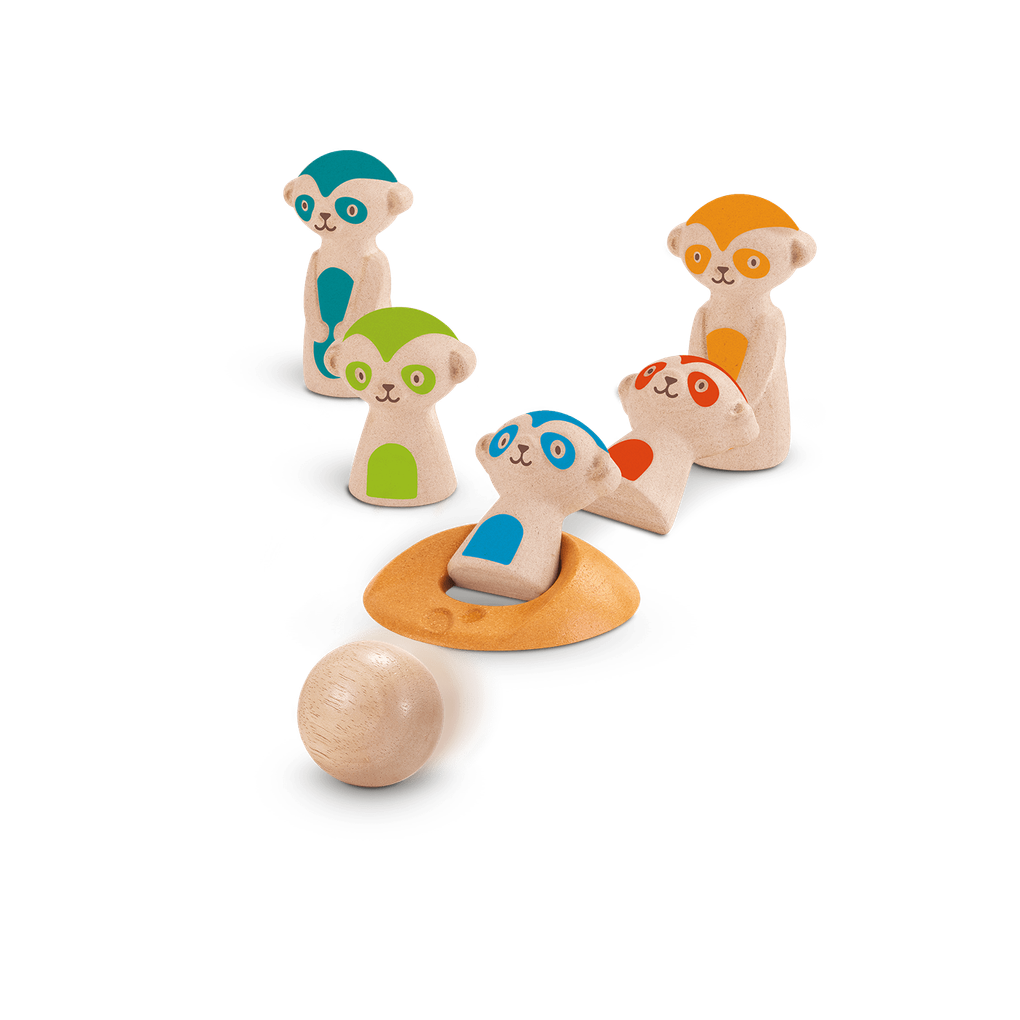 PlanToys Meerkat Bowling wooden toy ของเล่นไม้แปลนทอยส์ เมียร์แคตโบว์ลิ่ง ประเภทของเล่นชวนเคลื่อนไหว สำหรับอายุ 3 ปีขึ้นไป