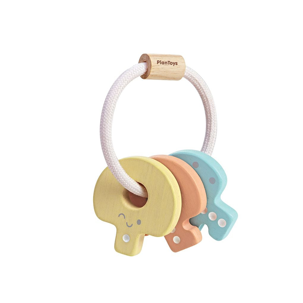 PlanToys pastel Key Rattle wooden toy ของเล่นไม้แปลนทอยส์ พวงกุญแจ ประเภทของเล่นเด็กอ่อน สำหรับอายุ 0-6 เดือน