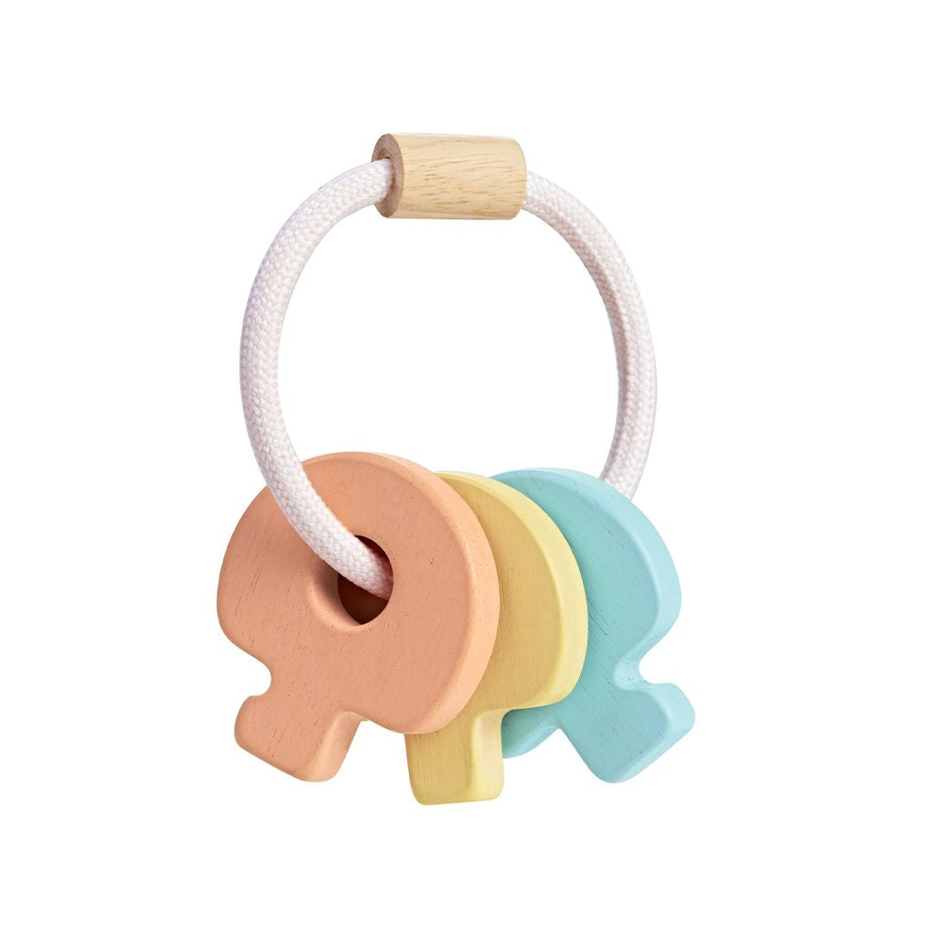 PlanToys pastel Key Rattle wooden toy ของเล่นไม้แปลนทอยส์ พวงกุญแจ ประเภทของเล่นเด็กอ่อน สำหรับอายุ 0-6 เดือน
