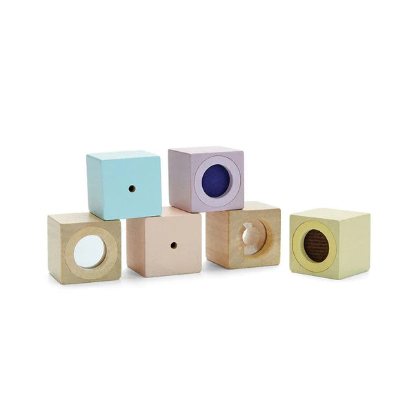 PlanToys pastel Sensory Blocks wooden toy ของเล่นไม้แปลนทอยส์ บล็อกไม้เสริมประสาทสัมผัส ประเภทของเล่นเด็กอ่อน สำหรับอายุ 12 เดือนขึ้นไป