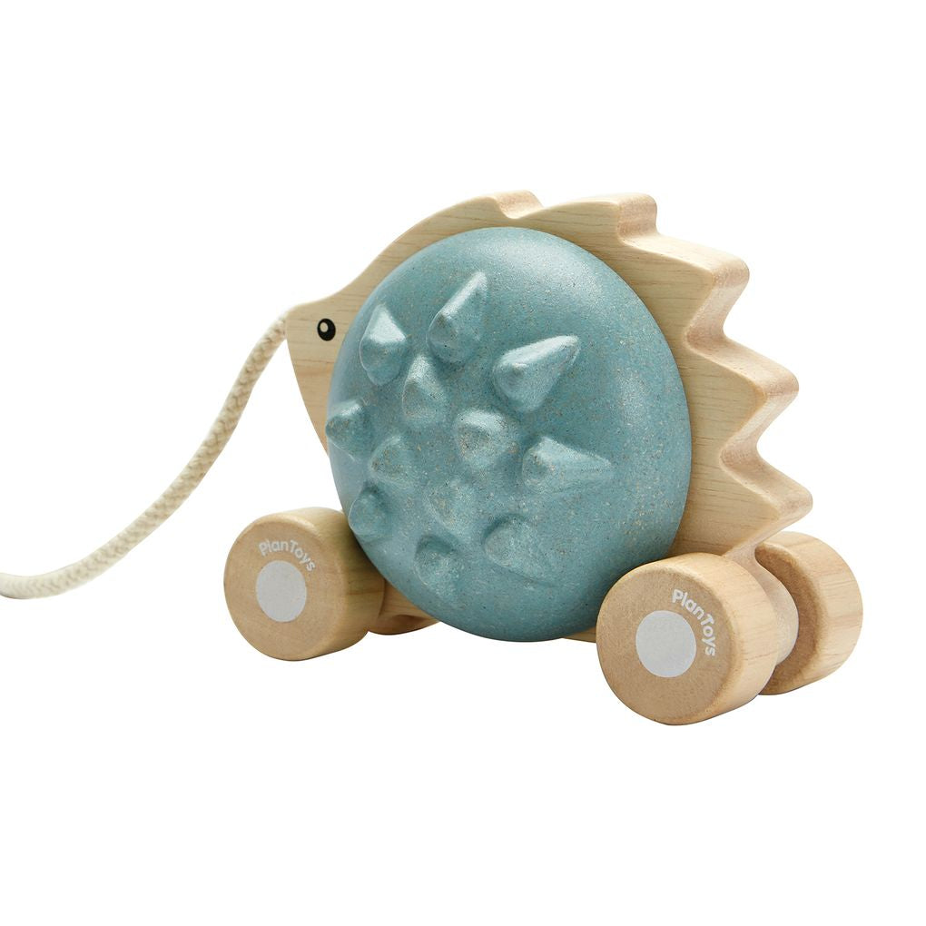 PlanToys blue Pull Along - Hedgehog wooden toy ของเล่นไม้แปลนทอยส์ เม่นลากจูง ประเภทผลักและลากจูง สำหรับอายุ 12 เดือนขึ้นไป