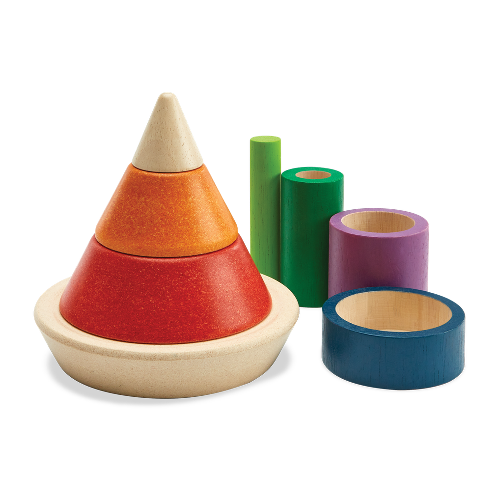 PlanToys Cone Sorting - Unit Plus wooden toy ของเล่นไม้แปลนทอยส์ ชุดกรวยเรียงซ้อน-ยูนิตพลัส ของเล่นฝึกทักษะ สำหรับอายุ 18 เดือนขึ้นไป