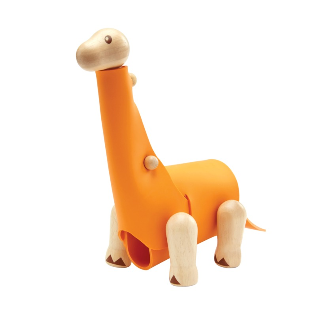 PlanToys orange DIY Brachiosaurus wooden toy ของเล่นไม้แปลนทอยส์ ดีไอวายแบรคิโอซอรัส ของเล่นฝึกทักษะ สำหรับอายุ 3 ปีขึ้นไป