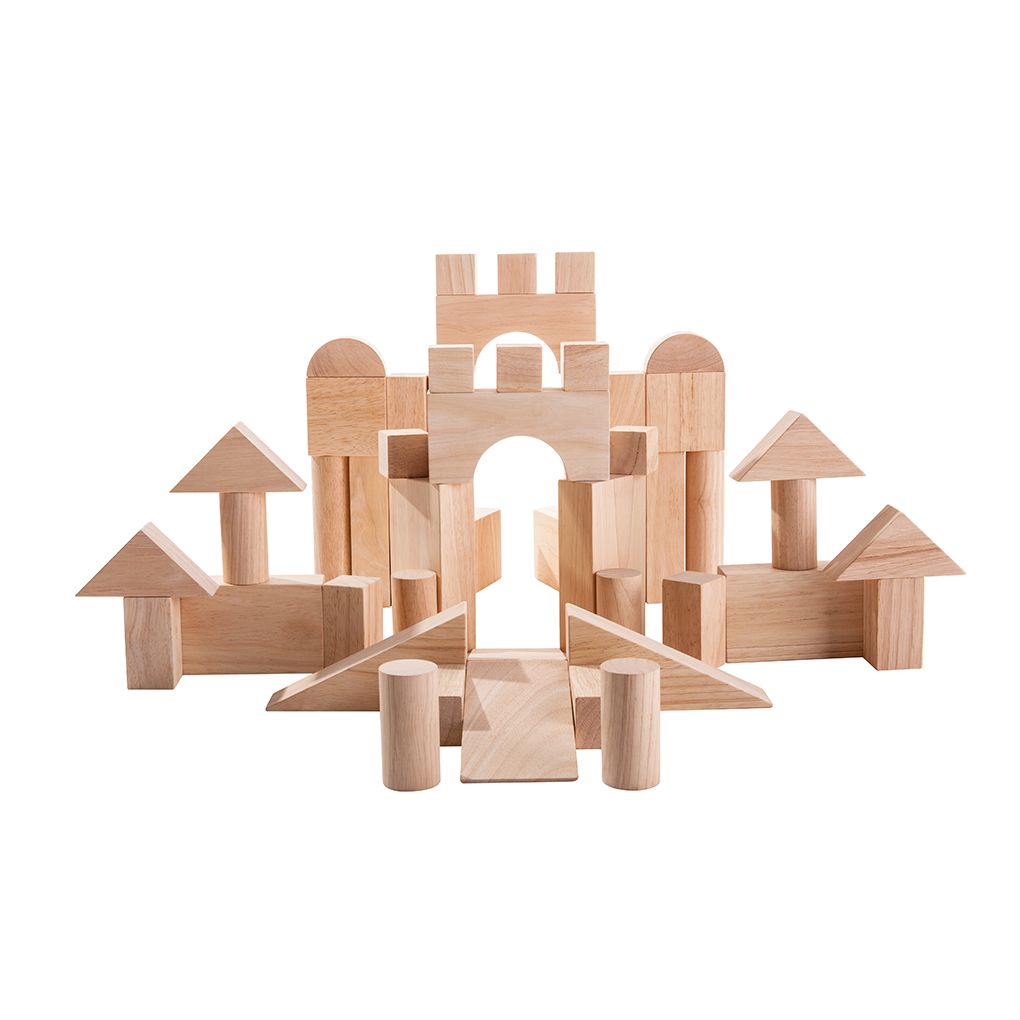 PlanToys natural 50 Unit Blocks wooden toy ของเล่นไม้แปลนทอยส์ บล๊อกไม้ 50 ชิ้น ประเภทบล็อกและการต่อโครงสร้าง สำหรับอายุ 3 ปีขึ้นไป