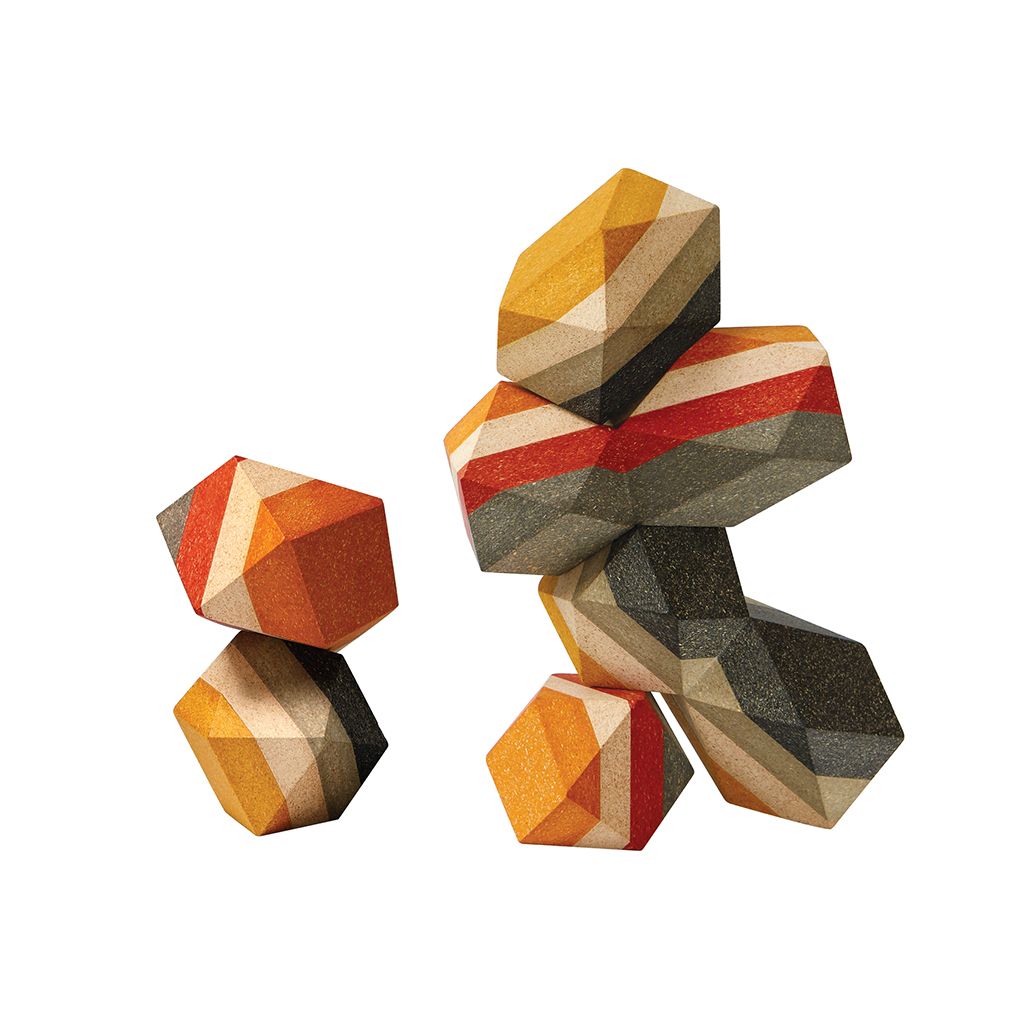PlanToys Geo Stacking Rock wooden toy ของเล่นไม้แปลนทอยส์ ชุดก้อนหินเรียงซ้อน ประเภทบล็อกและการต่อโครงสร้าง สำหรับอายุ 3 ปีขึ้นไป