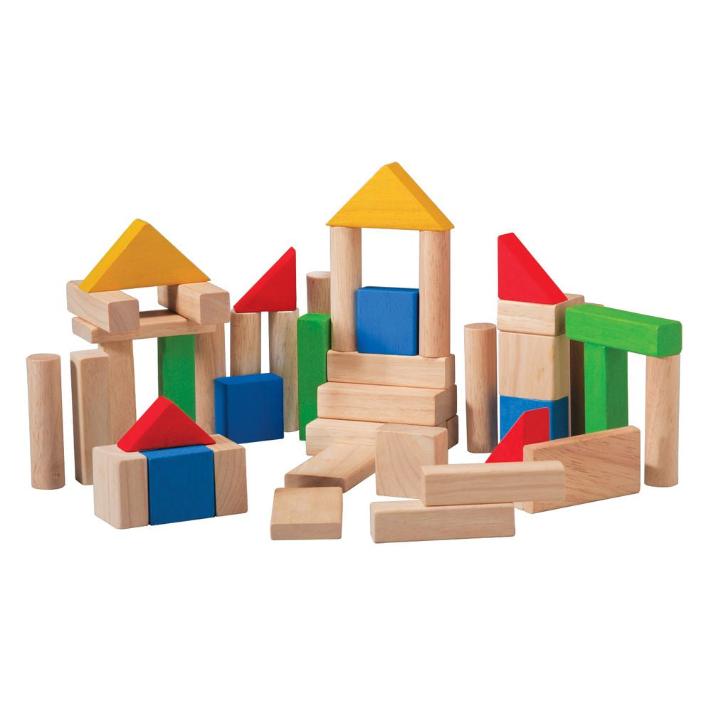PlanToys 50 Blocks wooden toy ของเล่นไม้แปลนทอยส์ 50 บล็อก ประเภทบล็อกและการต่อโครงสร้าง สำหรับอายุ 2 ปีขึ้นไป