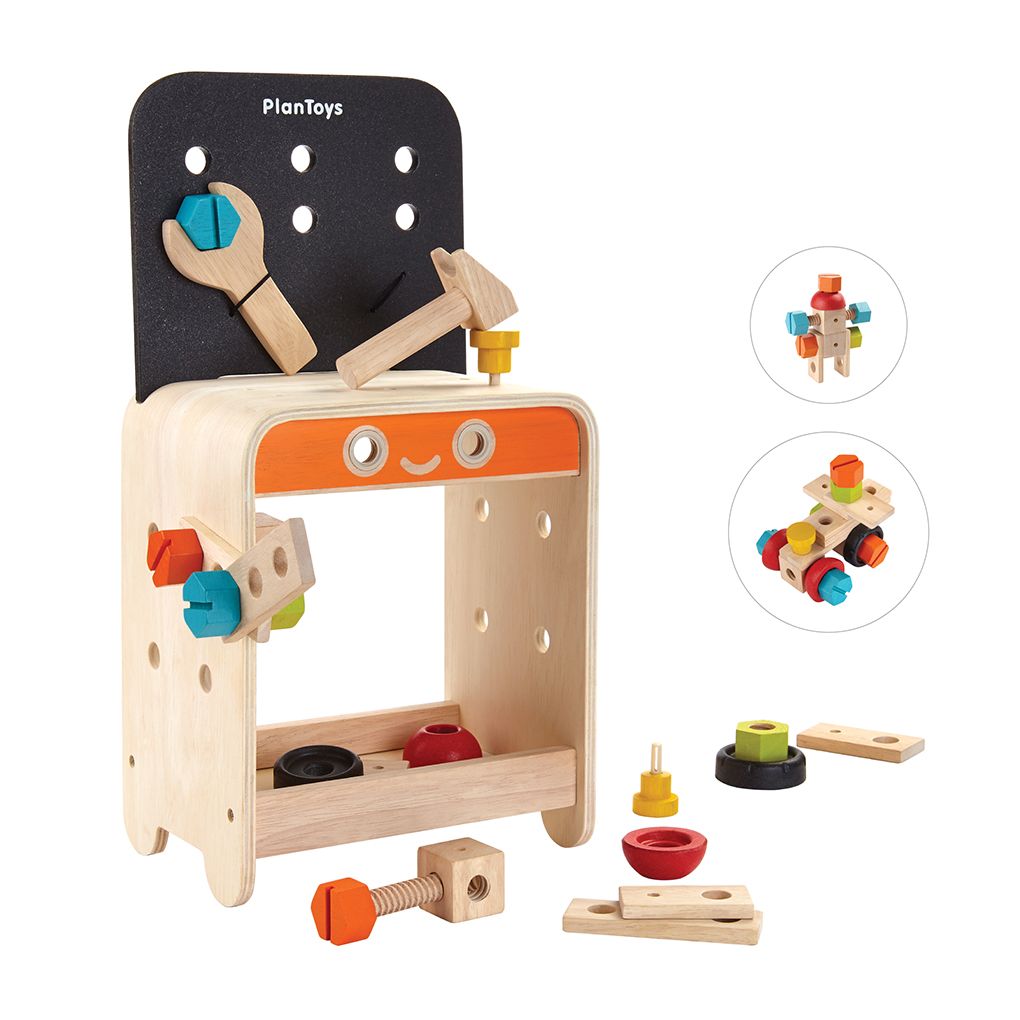 PlanToys Workbench wooden toy ของเล่นไม้แปลนทอยส์ โต๊ะงานช่าง ประเภทบล็อกและการต่อโครงสร้าง สำหรับอายุ 3 ปีขึ้นไป