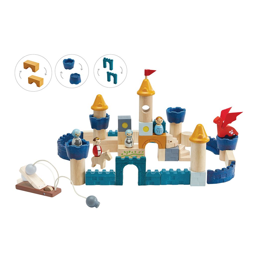 PlanToys orchard Castle Blocks wooden toy ของเล่นไม้แปลนทอยส์ ปราสาทอัศวิน ประเภทบล็อกและการต่อโครงสร้าง สำหรับอายุ 3 ปีขึ้นไป