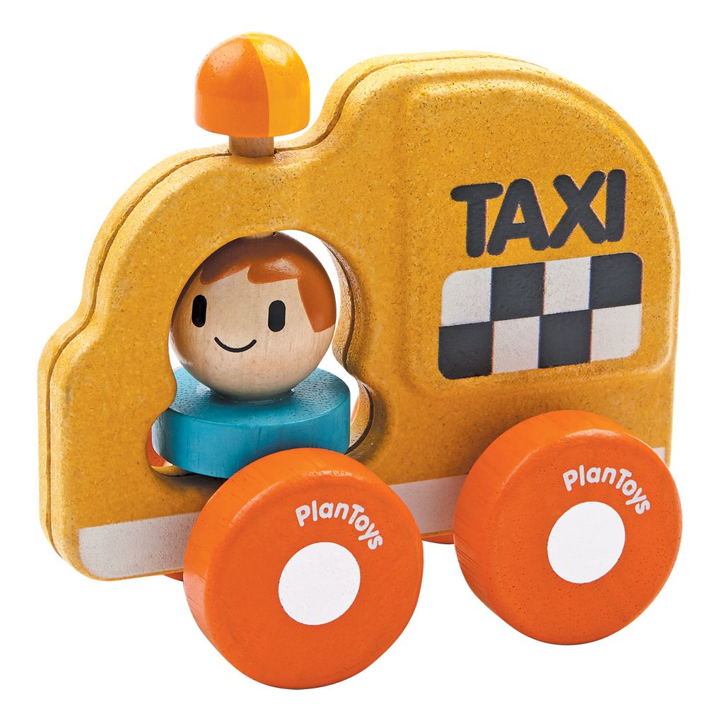 PlanToys Taxi wooden toy ของเล่นไม้แปลนทอยส์ รถแท็กซี่ ประเภทของเล่นชวนเคลื่อนไหว สำหรับอายุ 12 เดือนขึ้นไป