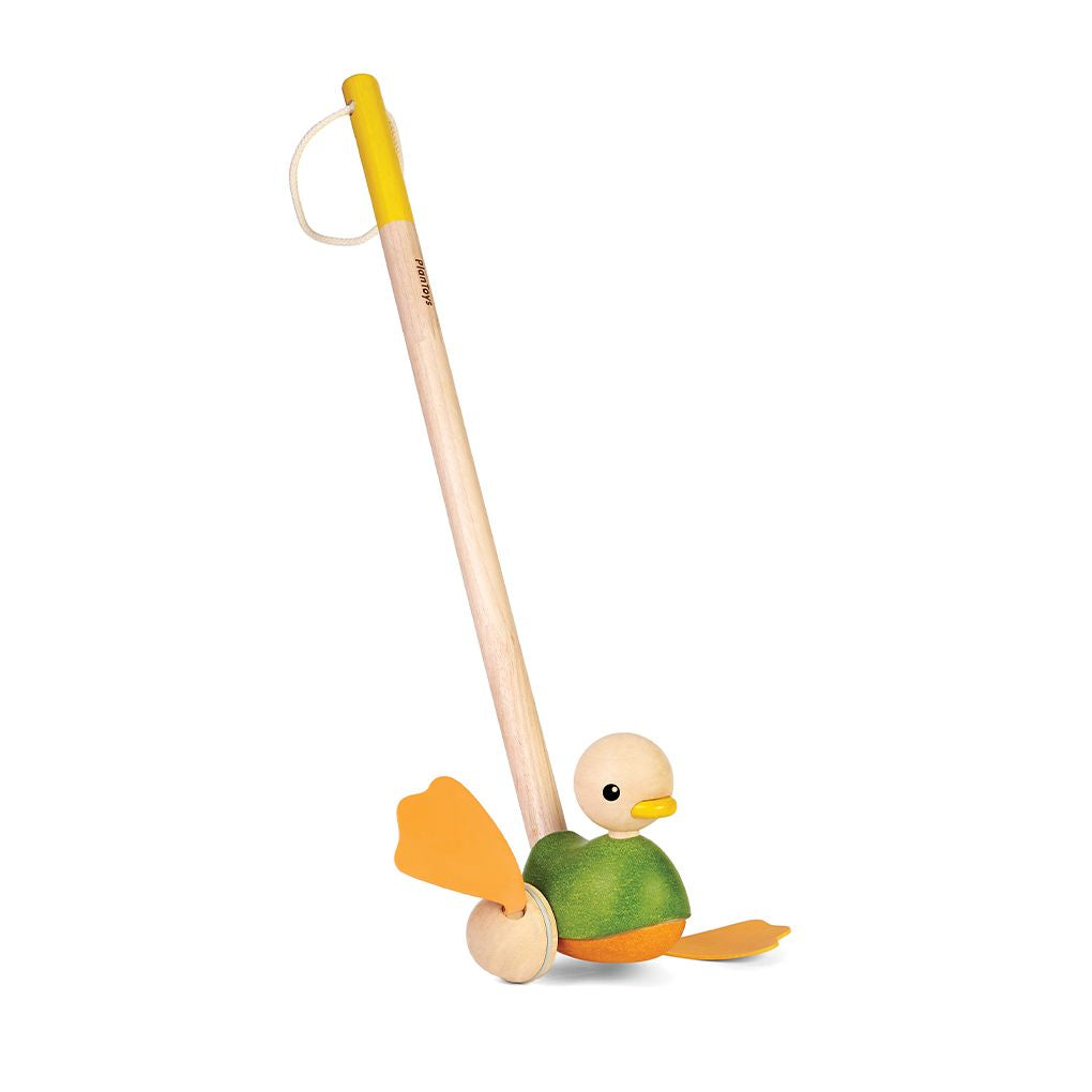 PlanToys Push Along Duck wooden toy ของเล่นไม้แปลนทอยส์ เป็ดน้อยเตาะแตะ ประเภทผลักและลากจูง สำหรับอายุ 12 เดือนขึ้นไป