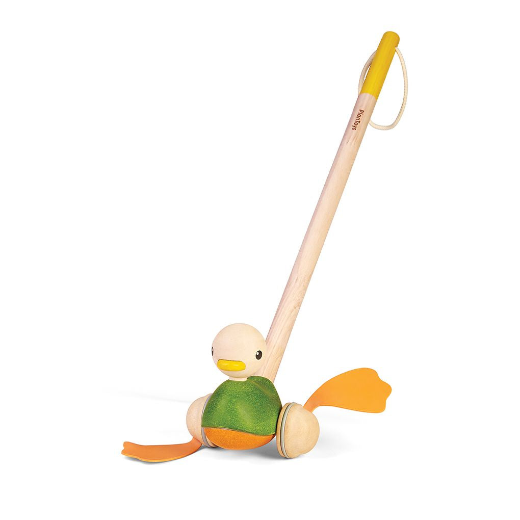 PlanToys Push Along Duck wooden toy ของเล่นไม้แปลนทอยส์ เป็ดน้อยเตาะแตะ ประเภทผลักและลากจูง สำหรับอายุ 12 เดือนขึ้นไป