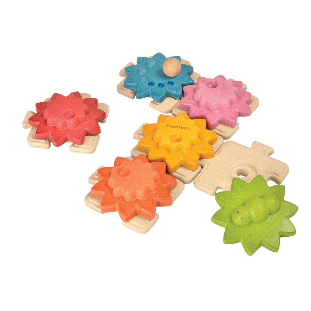 PlanToys Gears & Puzzles-Standard wooden toy ของเล่นไม้แปลนทอยส์ จิ๊กซอว์ดอกไม้ฟันเฟือง (ชุดเล็ก) ประเภทเกมฝึกคิด สำหรับอายุ 2 ปีขึ้นไป
