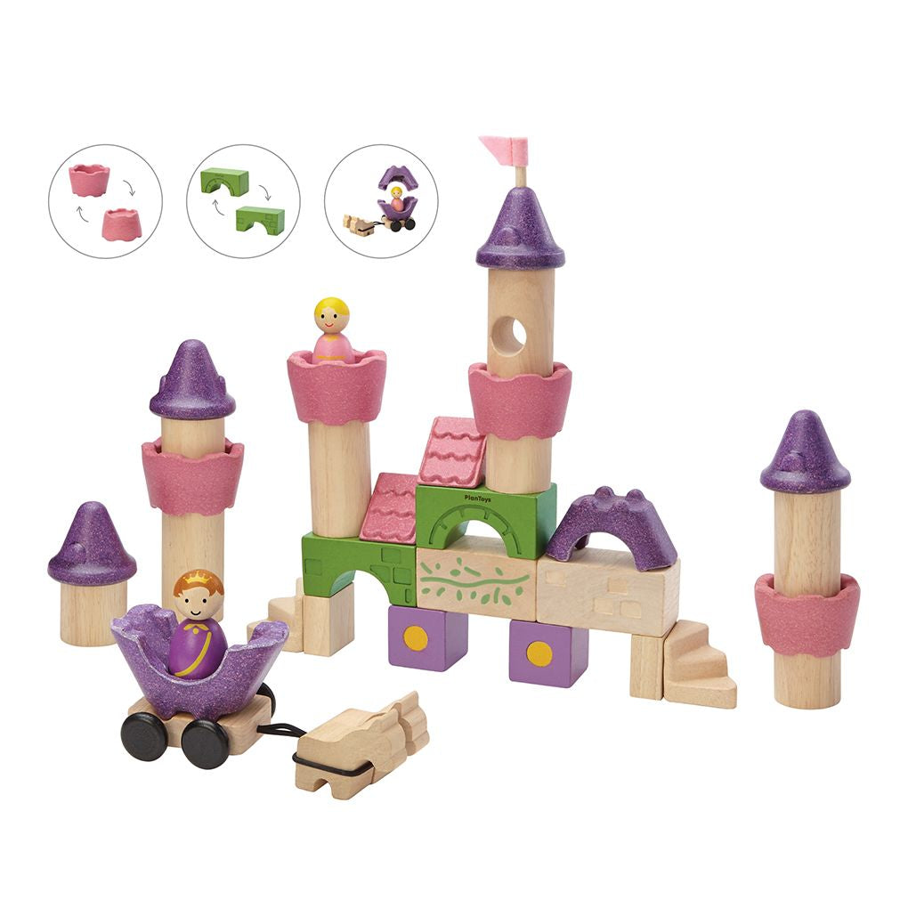 PlanToys Fairy Tale Blocks wooden toy ของเล่นไม้แปลนทอยส์ ปราสาทเจ้าหญิง ประเภทบล็อกและการต่อโครงสร้าง สำหรับอายุ 3 ปีขึ้นไป