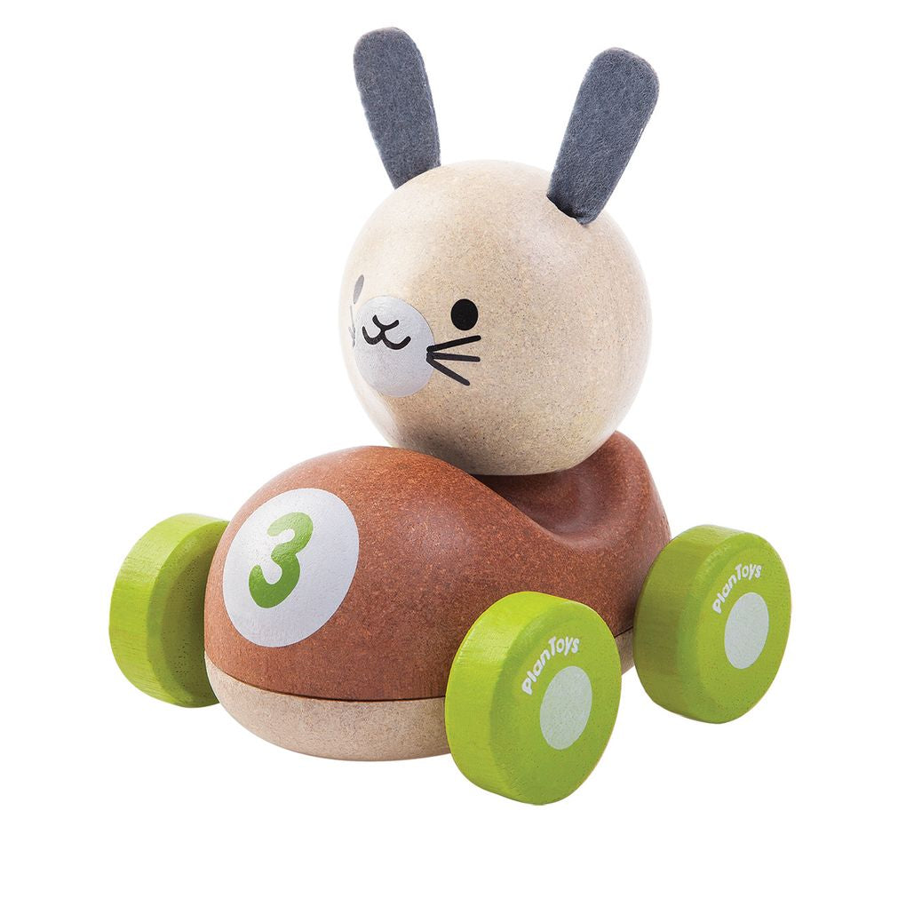 PlanToys Bunny Racer wooden toy ของเล่นไม้แปลนทอยส์ รถแข่งกระต่ายน้อย ประเภทของเล่นชวนเคลื่อนไหว สำหรับอายุ 12 เดือนขึ้นไป