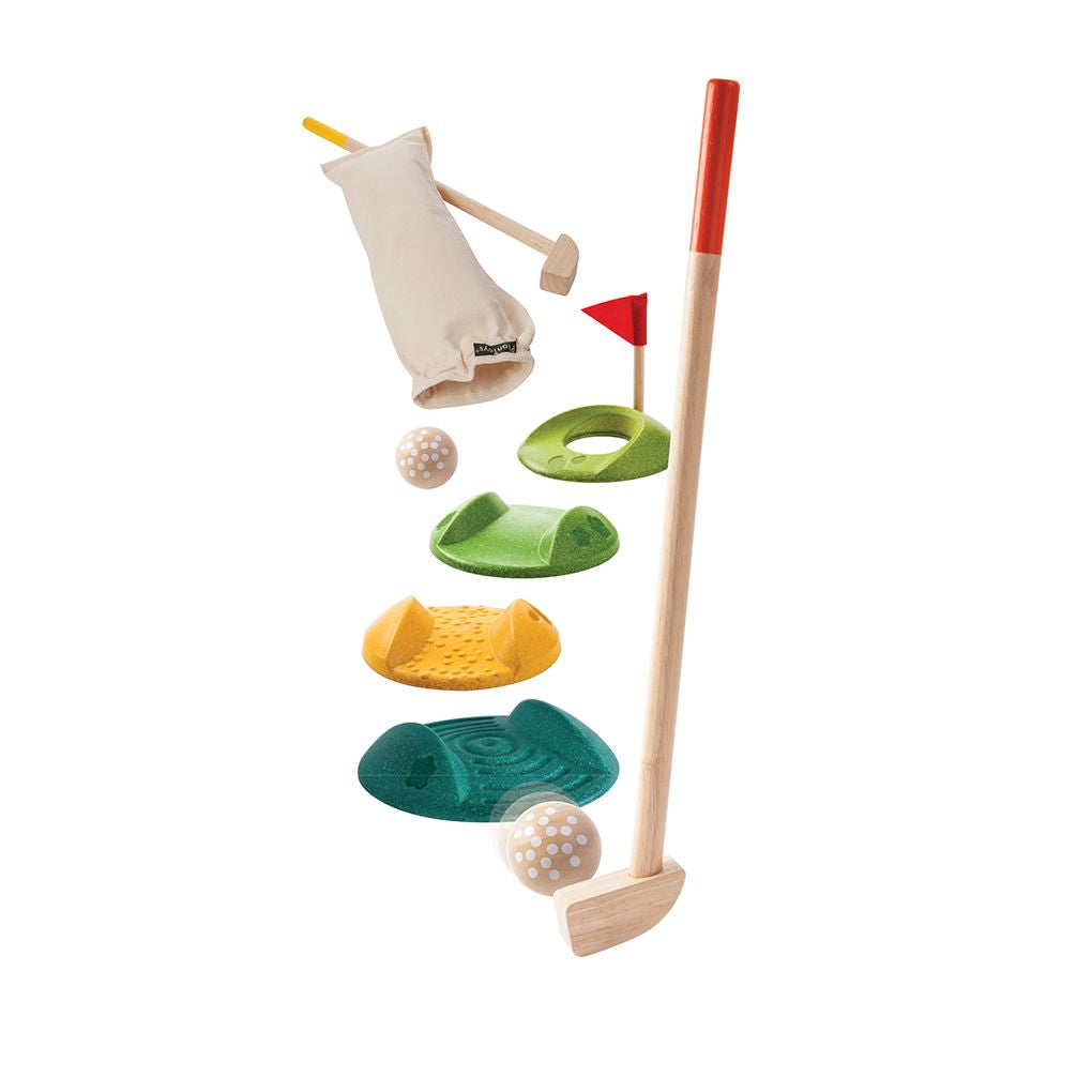 PlanToys Mini Golf - Full Set wooden toy ของเล่นไม้แปลนทอยส์ ชุดกอล์ฟใหญ่ ประเภทของเล่นชวนเคลื่อนไหว สำหรับอายุ 3 ปีขึ้นไป