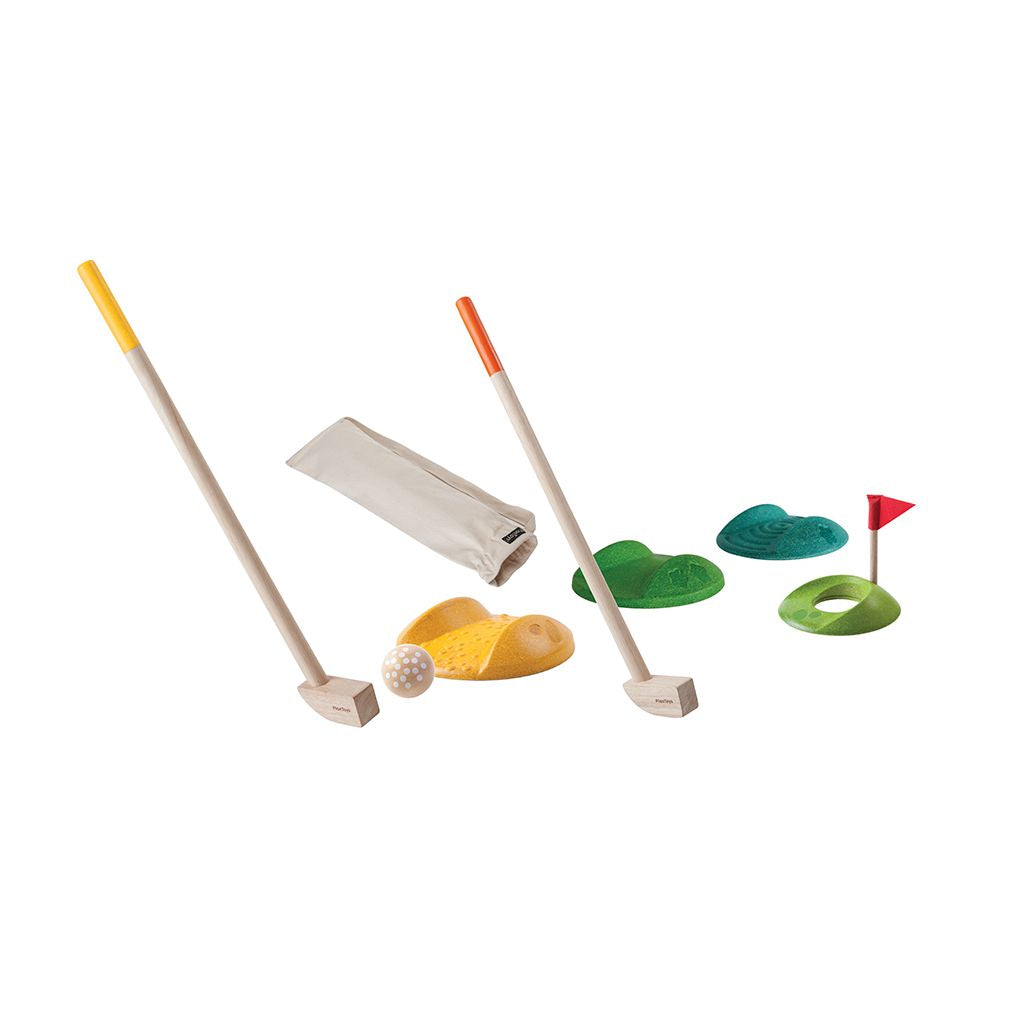 PlanToys Mini Golf - Full Set wooden toy ของเล่นไม้แปลนทอยส์ ชุดกอล์ฟใหญ่ ประเภทของเล่นชวนเคลื่อนไหว สำหรับอายุ 3 ปีขึ้นไป