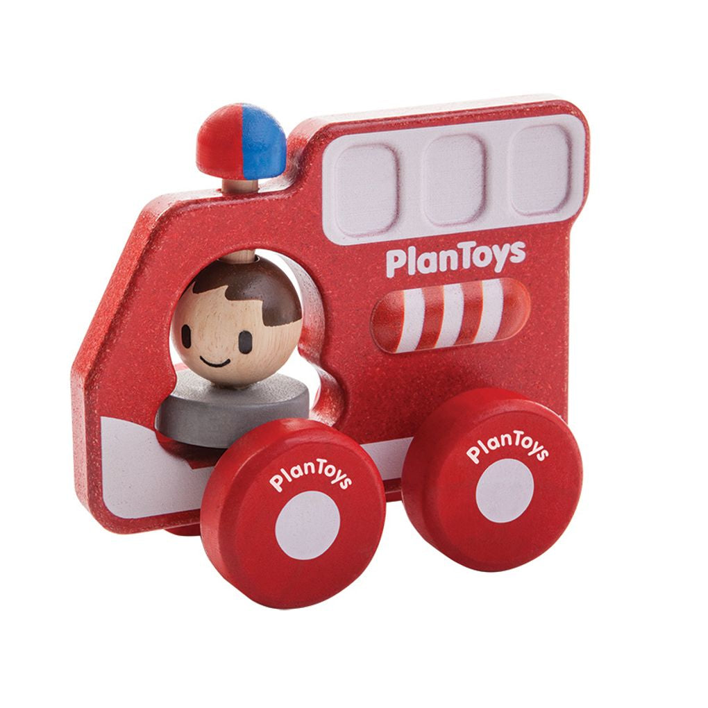 PlanToys Fire Truck wooden toy ของเล่นไม้แปลนทอยส์ หนูน้อยดับเพลิง ประเภทของเล่นชวนเคลื่อนไหว สำหรับอายุ 12 เดือนขึ้นไป